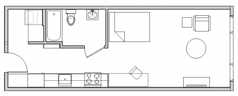 Floor plan for studio, 1 bath, 425 sqft